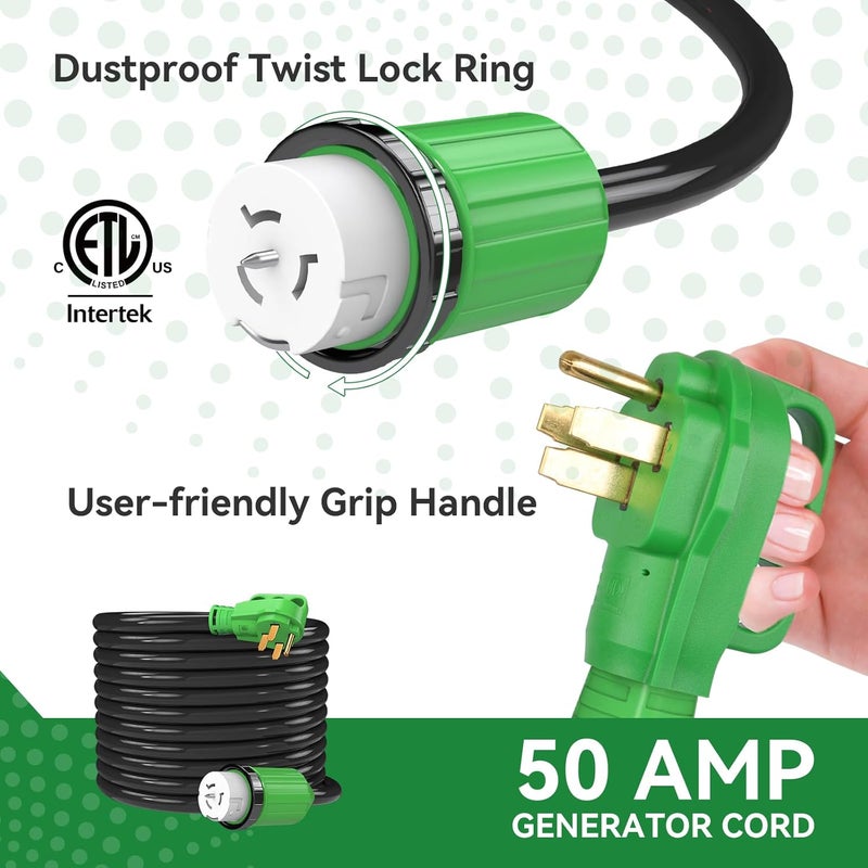 RVINGPRO 50 Amp Generator Cord 10FT and Power Inlet Box Waterproof Combo Kit, NEMA 14-50P to SS2-50R Generator Extension Cord with NEMA SS2-50P Generator Inlet, ETL Listed - Image 4